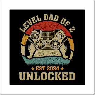 Vintage Level Dad Of 2 Unlock Est 2024 Posters and Art